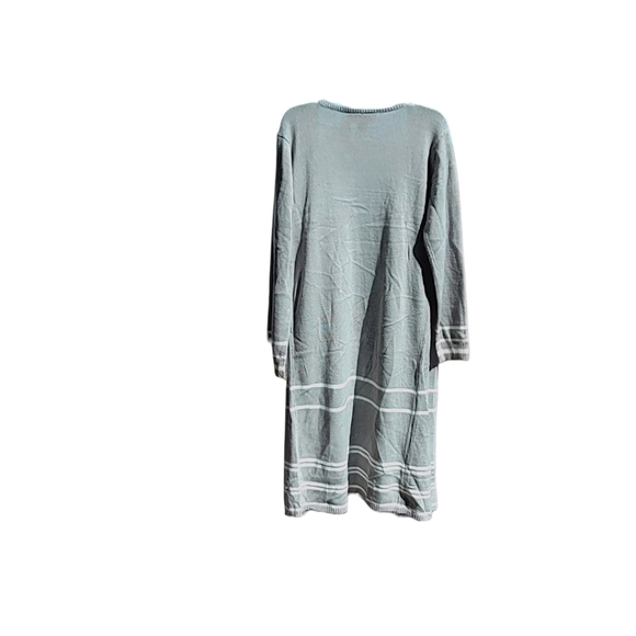 EASY ESSENTIALS, SEA FOAM GREEN AND WHITE FRINGED LONG CARDIGAN SWEATEE SIZE XL - Picture 4 of 5